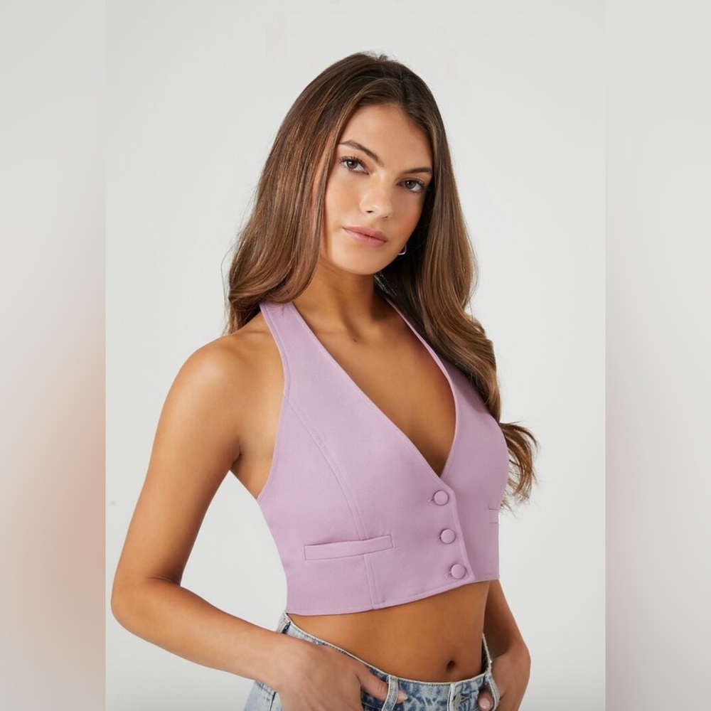 Plunging halter crop top, purple, M - Picture 5 of 6